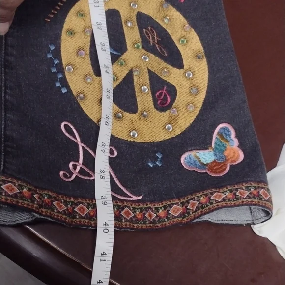 ROMWE Y2K Hippie style,Black Flare Jeans with Embroidery - Picture 12 of 14